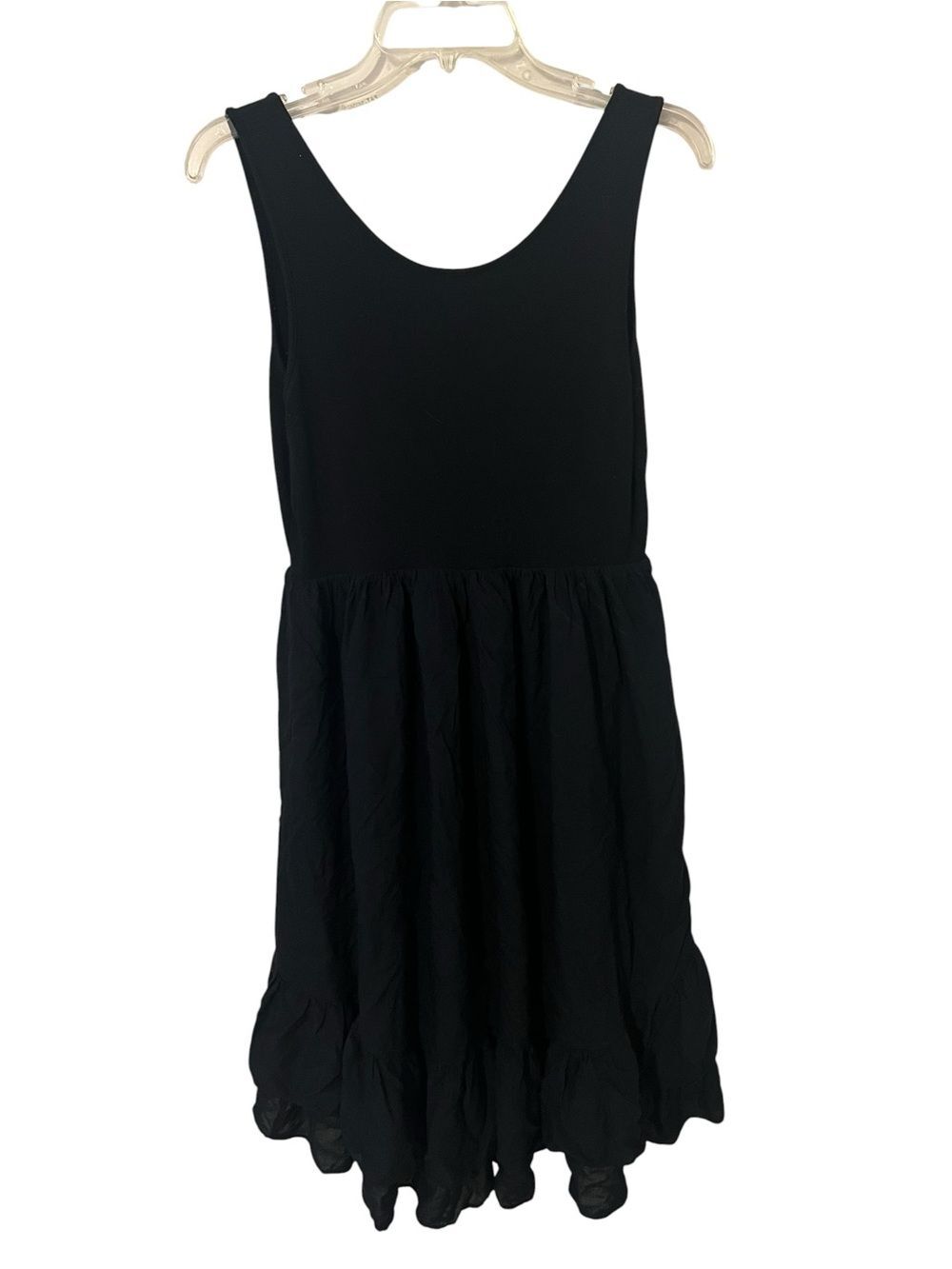 Saint Tropez West Black Sleeveless Tiered Ruffle Hem Mini Dress Minimalist Boho
